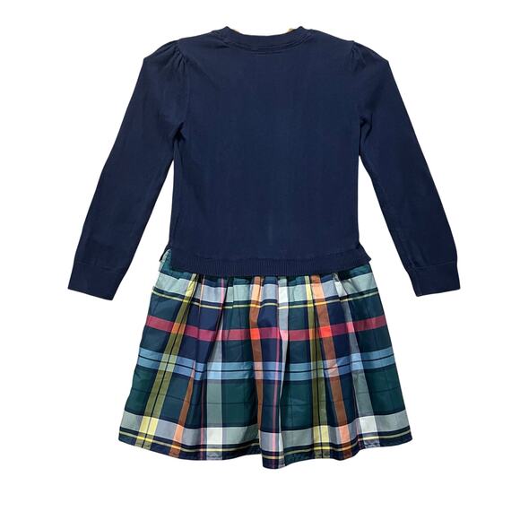 Old Navy Kids Dress Girl's Size Medium Navy Knit Taffeta Plaid Holiday Lining - Picture 2 of 13